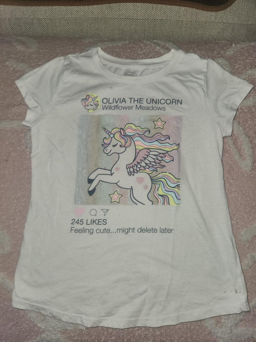 wonder nation White Tee with Pastel Rainbow Unicorn Graphic